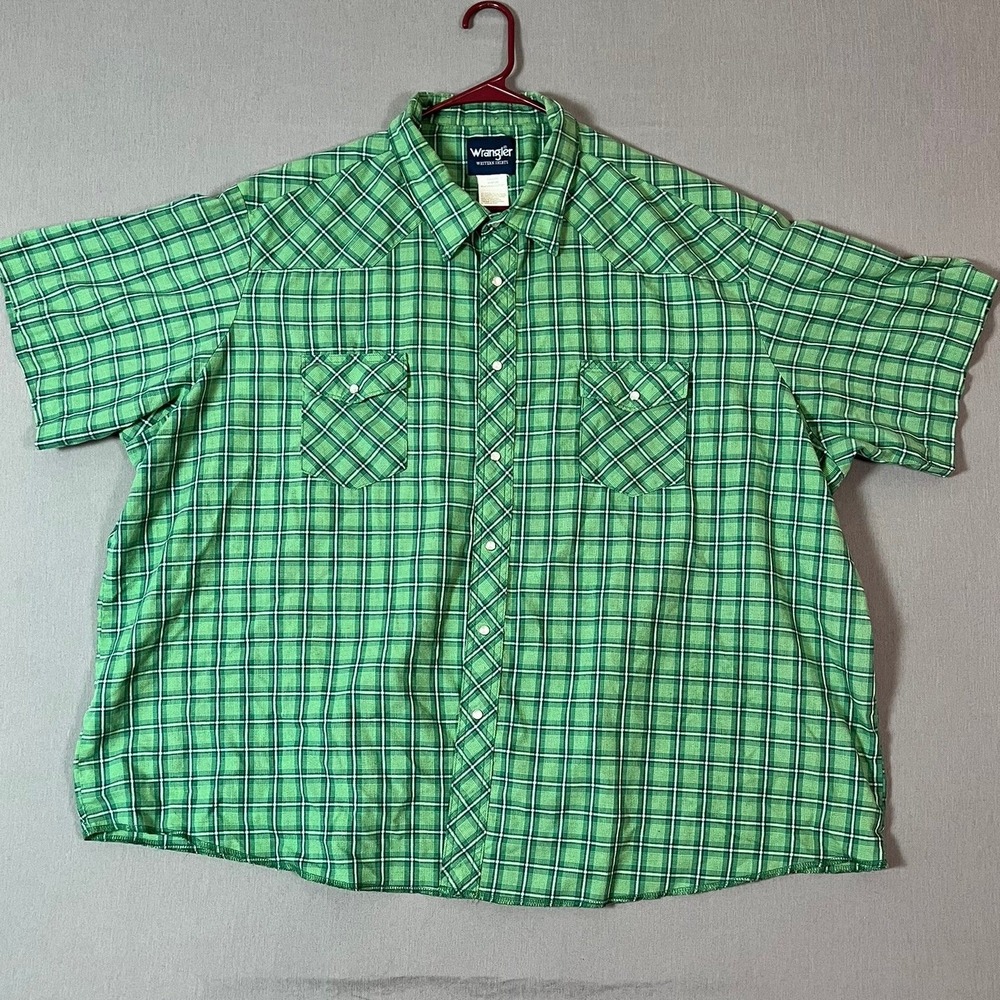 Wrangler Western Shirt 4X Cotton Blend Green Plaid Pearl Snap GUC